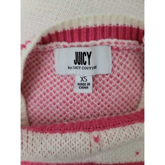 Juicy Couture JUICY Pink & White Acrylic Knit Crewneck Sweater Sz XS - Picture 6 of 8